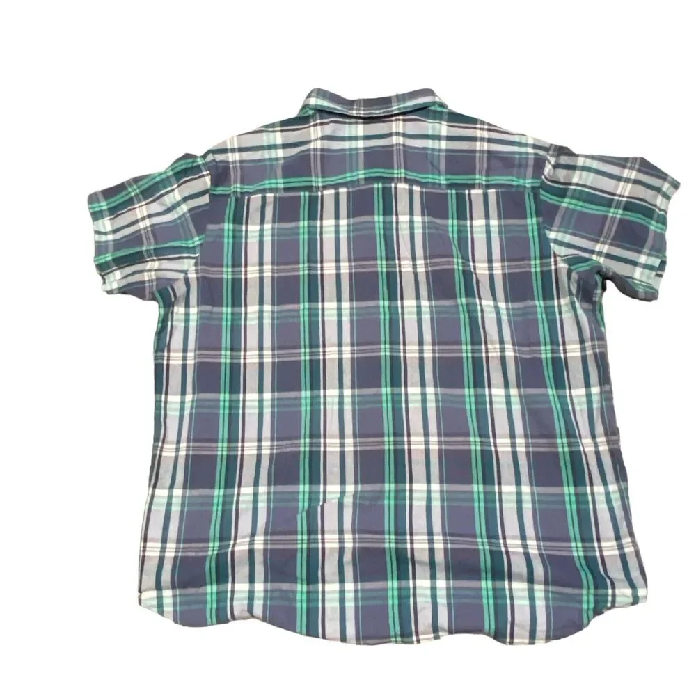 Columbia Mens 2XL Blue Green Plaid Regular Fit Short Sleeve Button Front Shirt‎